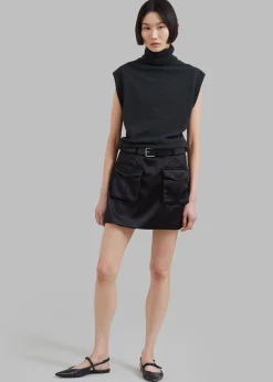 The Frankie Shop Hudson Satin Cargo Skirt Black Best