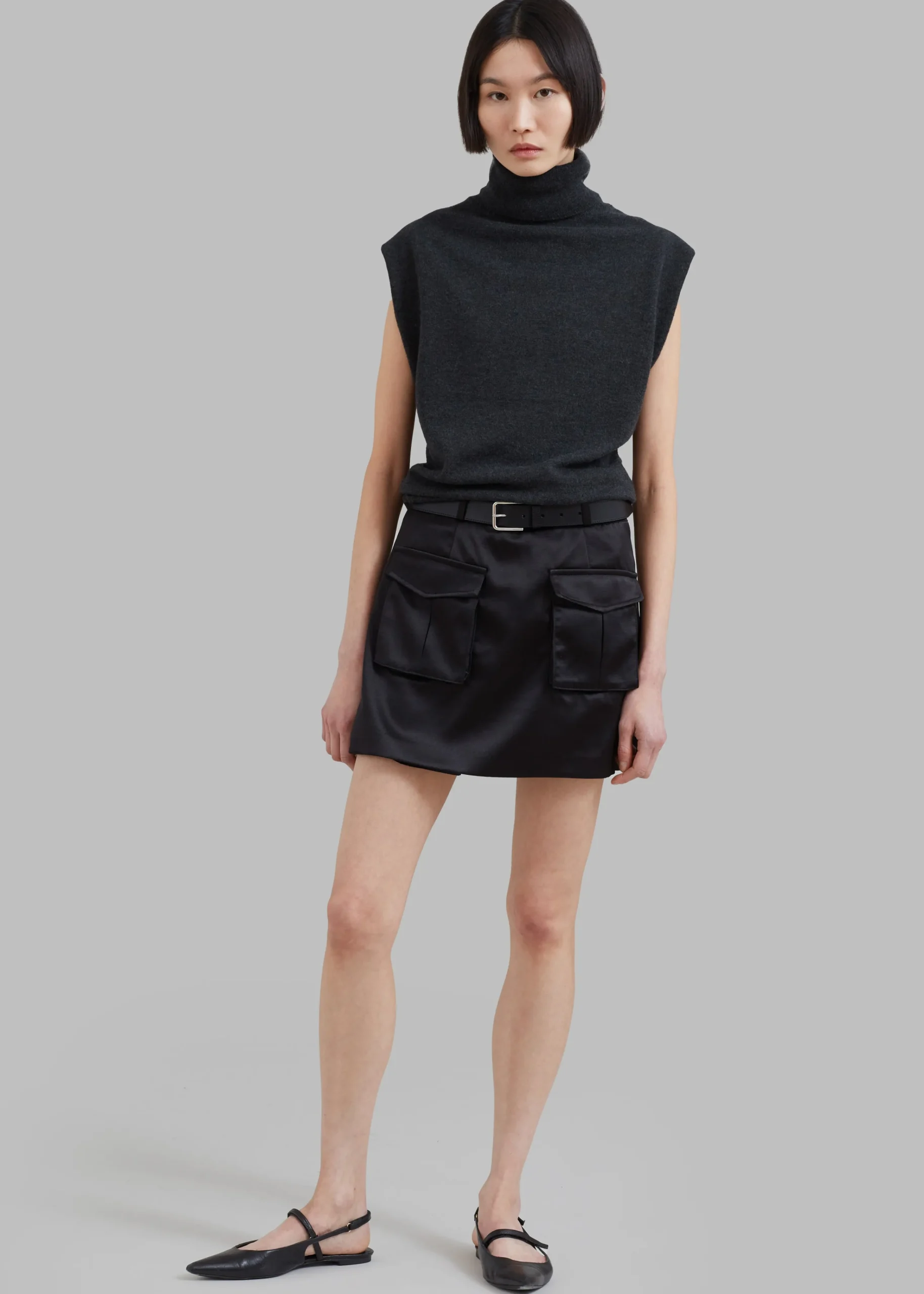 The Frankie Shop Hudson Satin Cargo Skirt Black Best