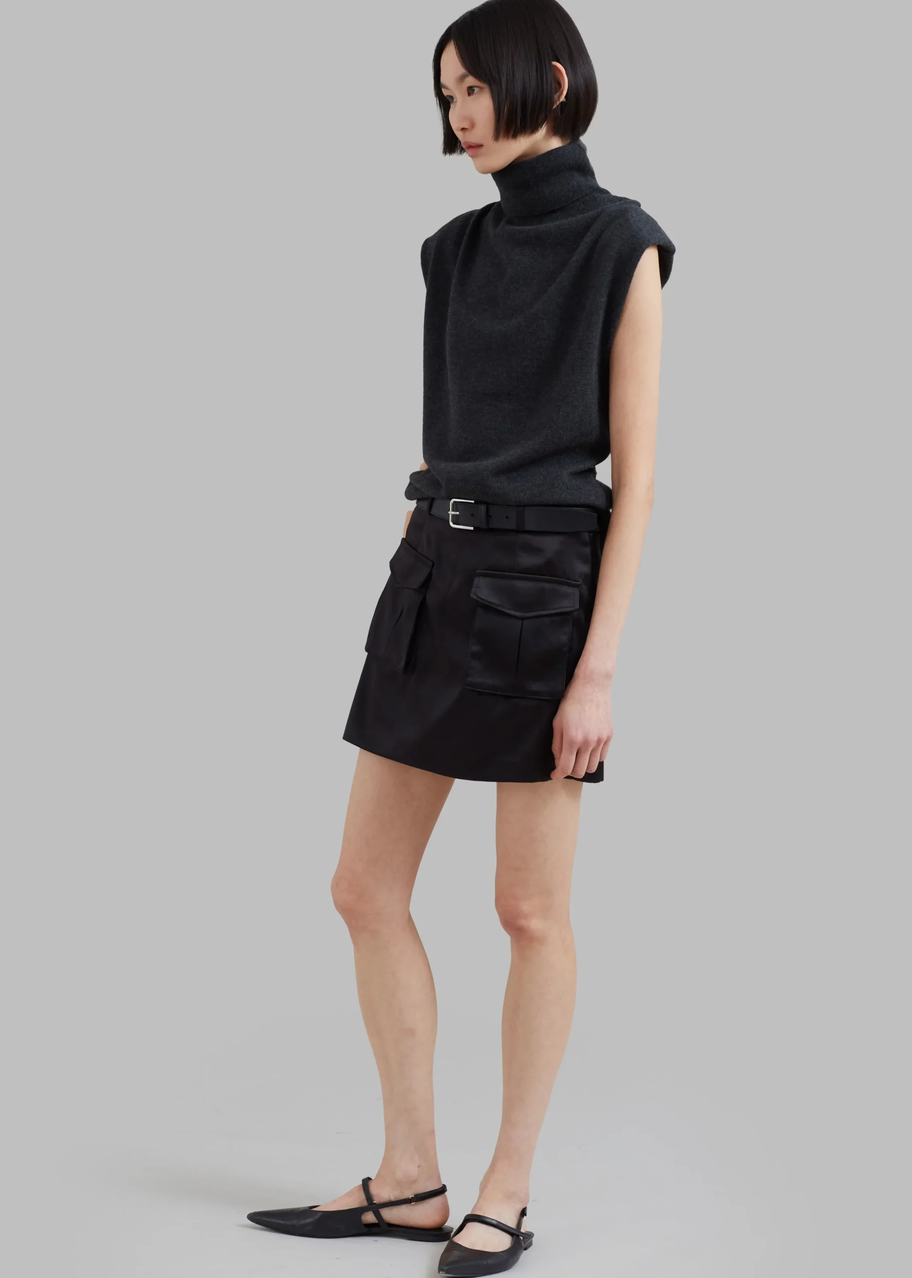 The Frankie Shop Hudson Satin Cargo Skirt Black Best