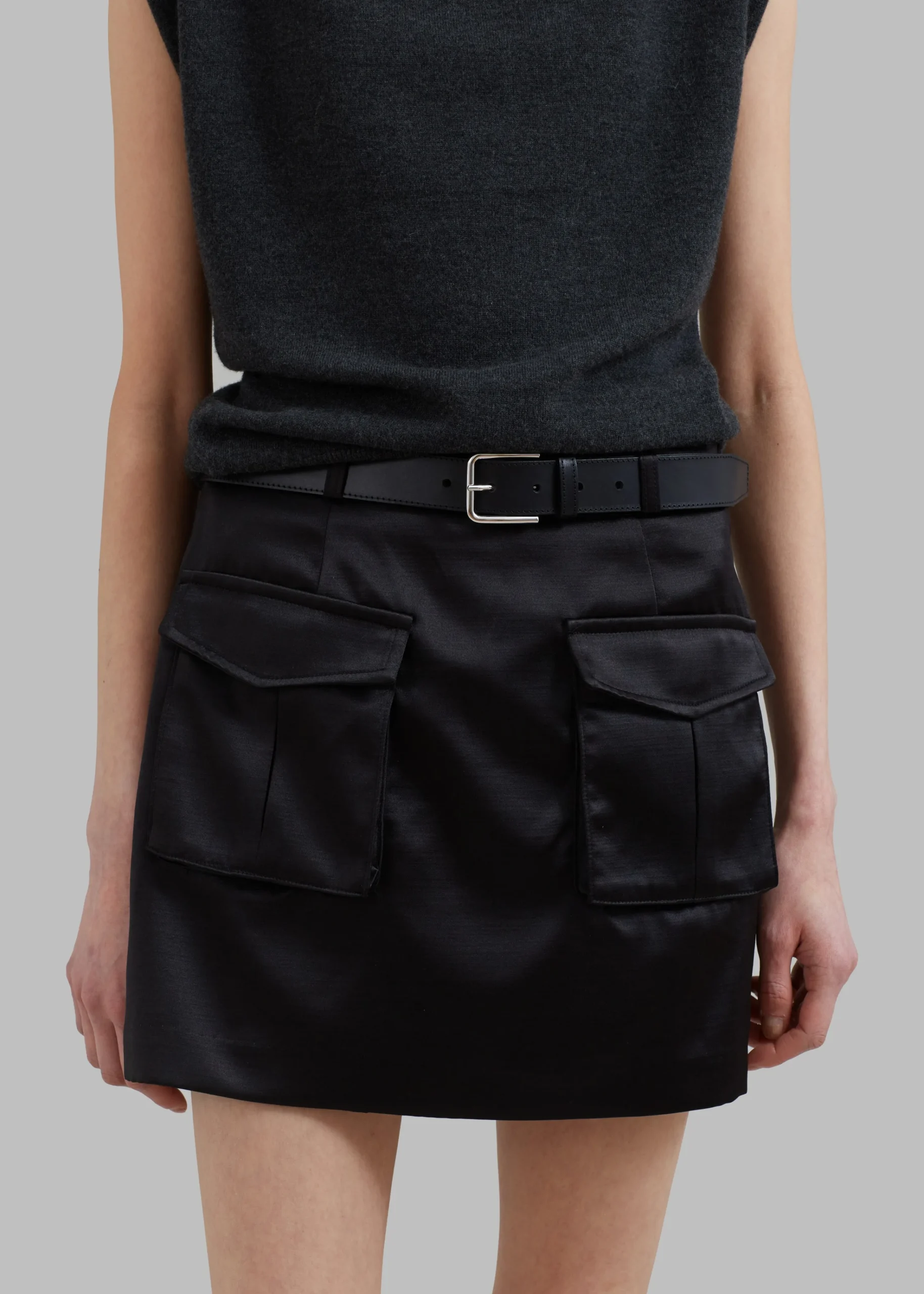 The Frankie Shop Hudson Satin Cargo Skirt Black Best