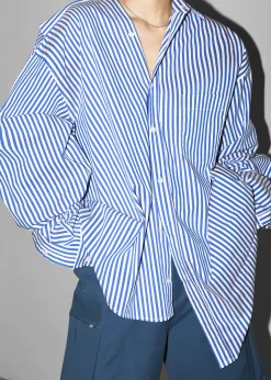The Frankie Shop Ida Pocket Shirt Blue Stripe Best