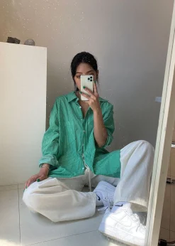 The Frankie Shop Idun Shirt Emerald Stripe Discount