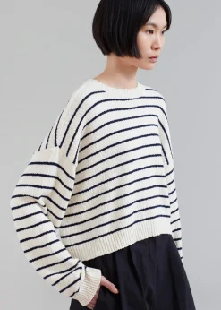 The Frankie Shop Iona Boatneck Cream Sweater Navy Stripe Discount
