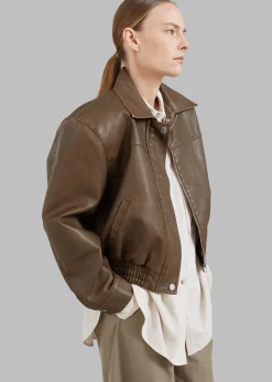 The Frankie Shop Jaden Faux Leather Bomber Brown Sale