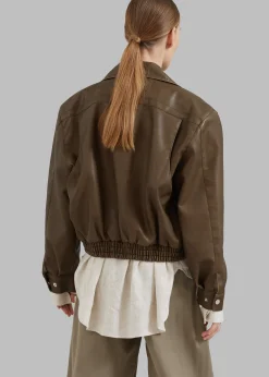 The Frankie Shop Jaden Faux Leather Bomber Brown Sale