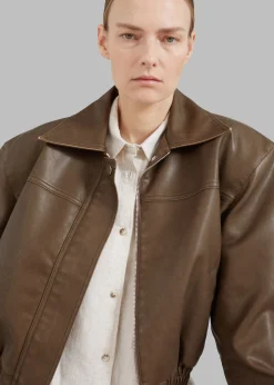 The Frankie Shop Jaden Faux Leather Bomber Brown Sale
