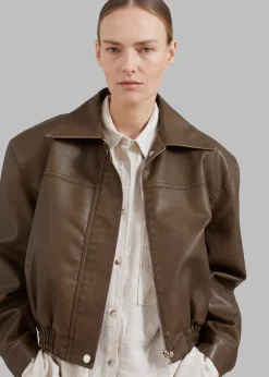 The Frankie Shop Jaden Faux Leather Bomber Brown Sale