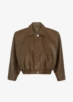 The Frankie Shop Jaden Faux Leather Bomber Brown Sale