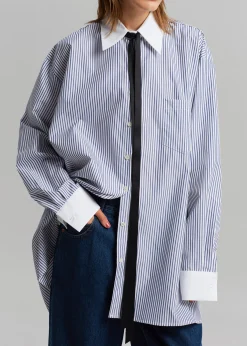 The Frankie Shop Jany Tie-Neck Shirt Blue Stripe Best