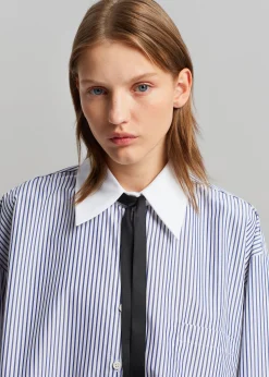 The Frankie Shop Jany Tie-Neck Shirt Blue Stripe Best