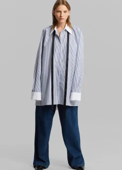 The Frankie Shop Jany Tie-Neck Shirt Blue Stripe Best