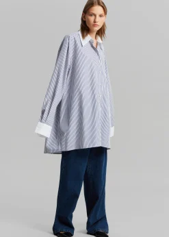The Frankie Shop Jany Tie-Neck Shirt Blue Stripe Best