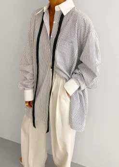 The Frankie Shop Jany Tie-Neck Shirt Blue Stripe Best