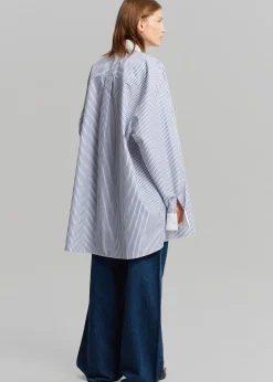 The Frankie Shop Jany Tie-Neck Shirt Blue Stripe Best