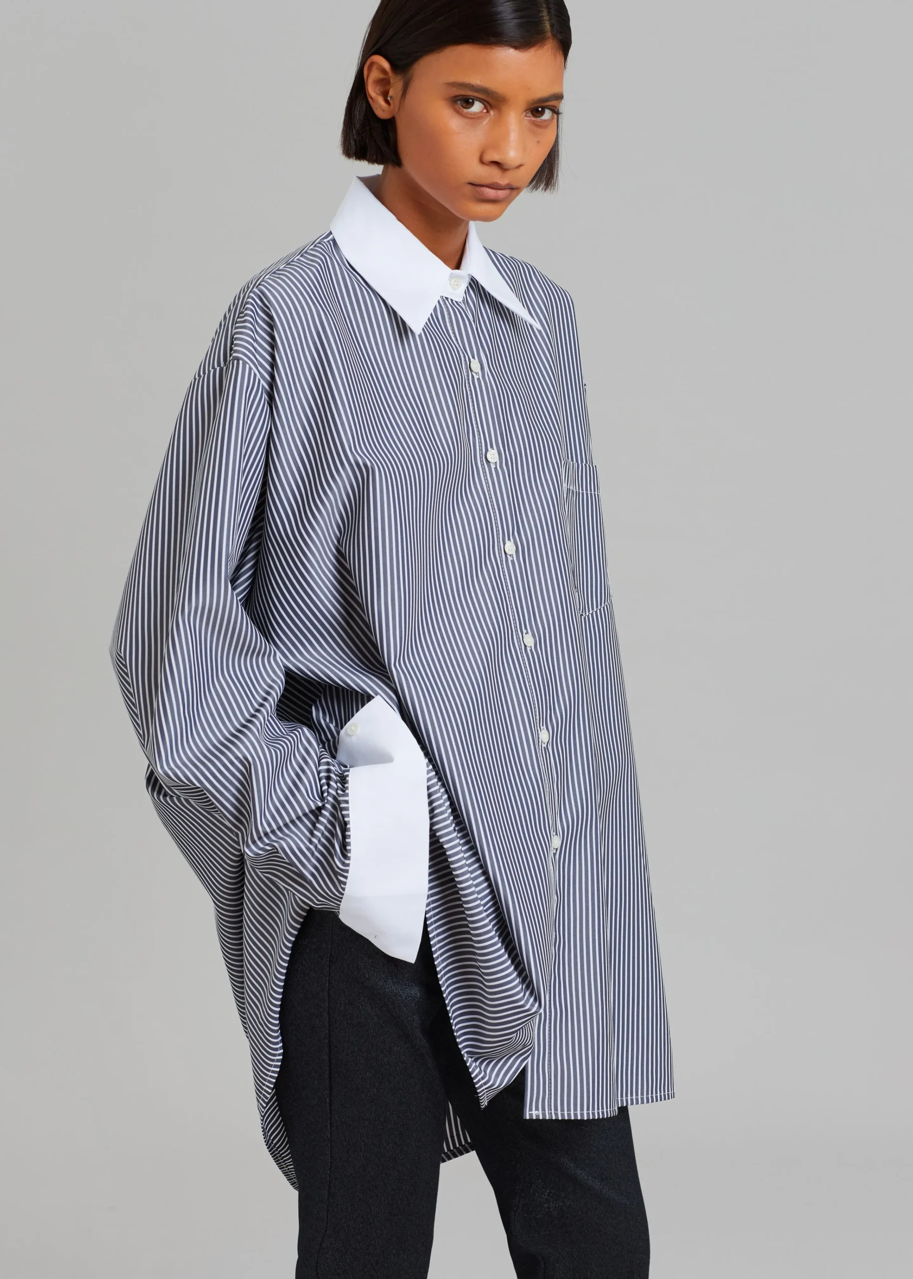 The Frankie Shop Jany Tie-Neck Shirt Black Stripe Outlet