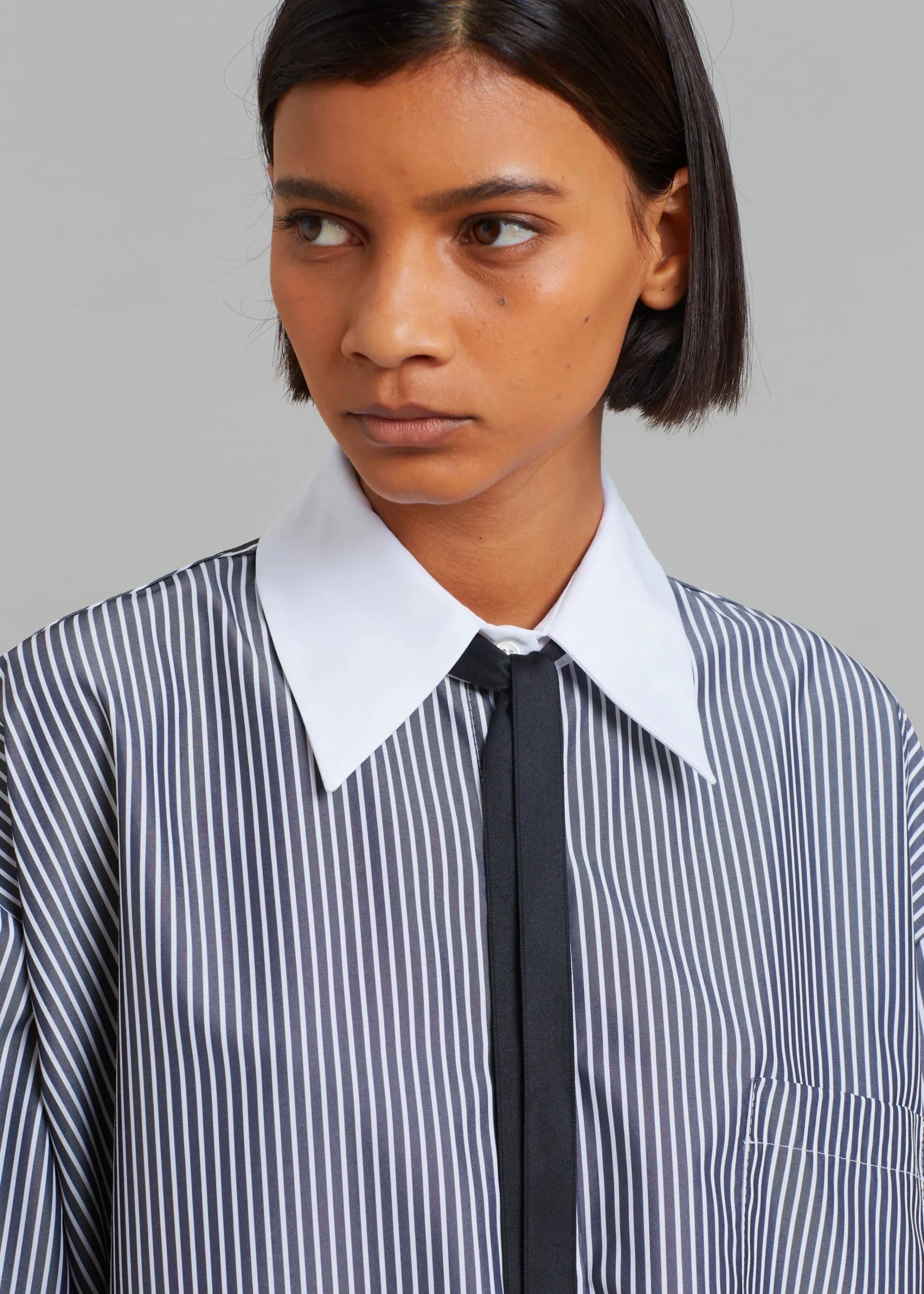 The Frankie Shop Jany Tie-Neck Shirt Black Stripe Outlet