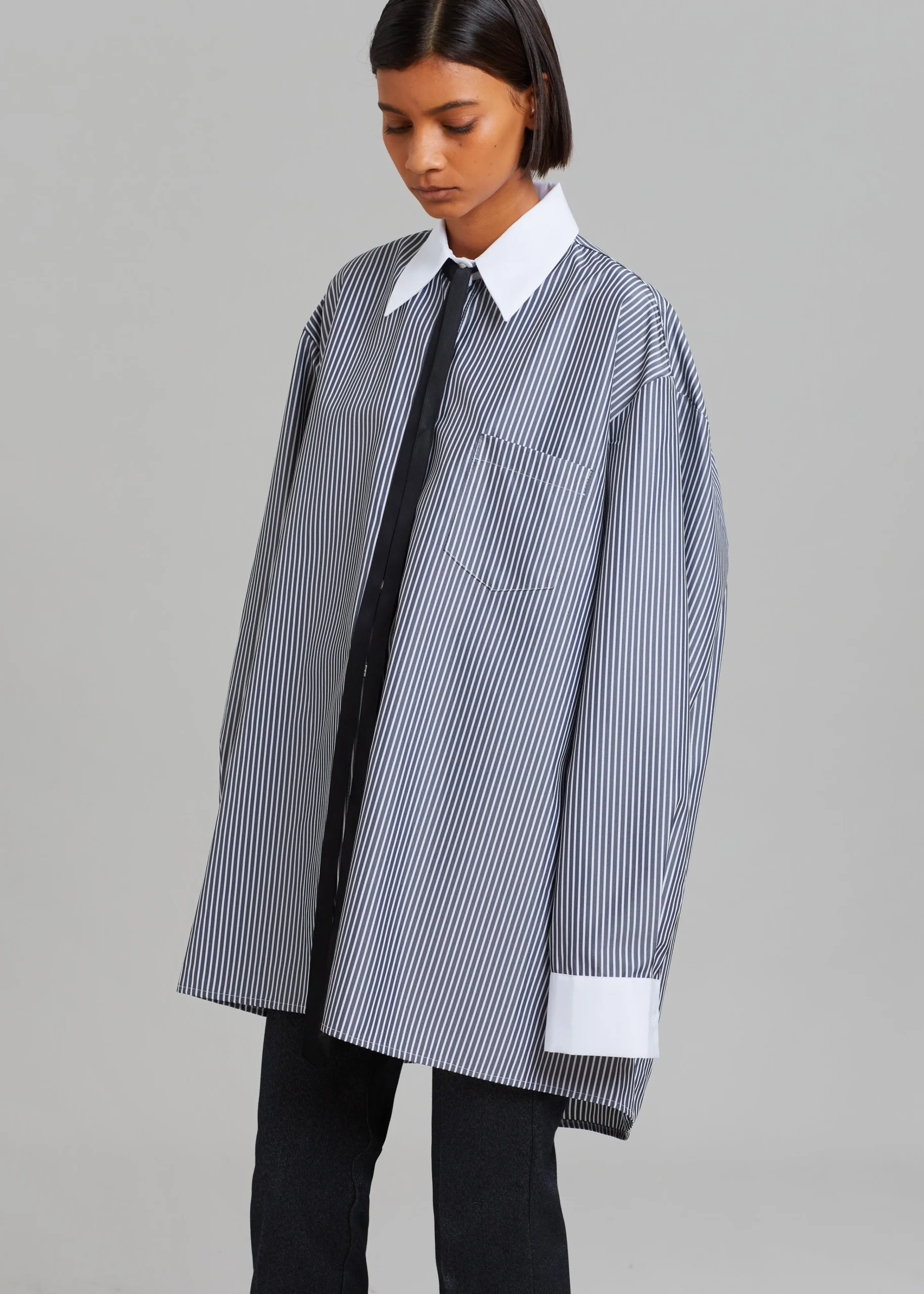 The Frankie Shop Jany Tie-Neck Shirt Black Stripe Outlet