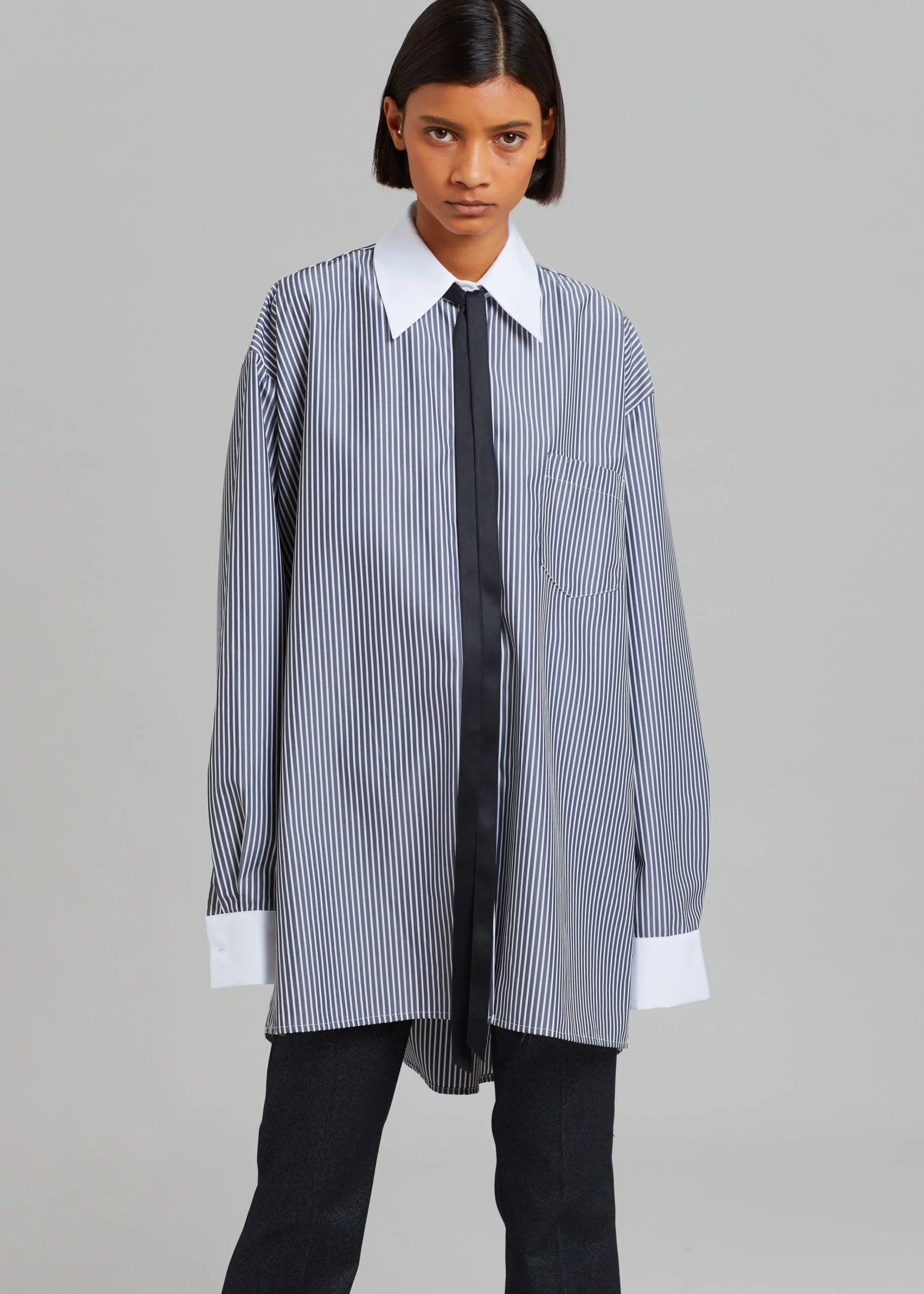 The Frankie Shop Jany Tie-Neck Shirt Black Stripe Outlet