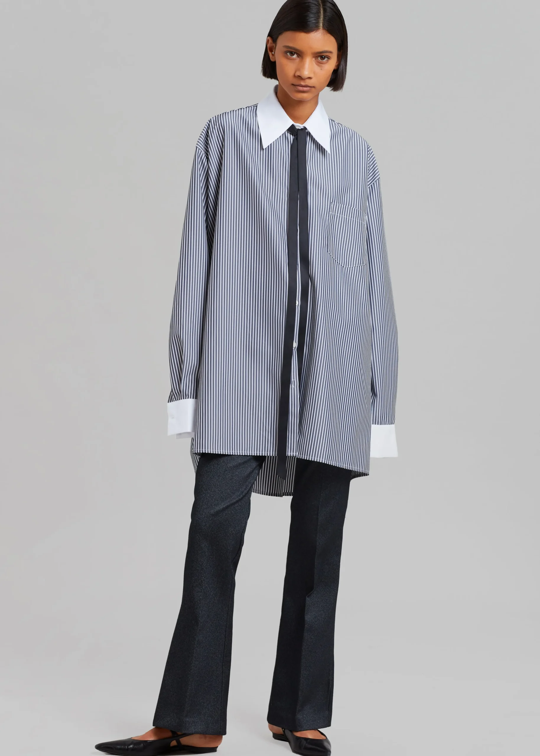 The Frankie Shop Jany Tie-Neck Shirt Black Stripe Outlet