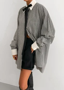The Frankie Shop Jany Tie-Neck Shirt Black Stripe Outlet