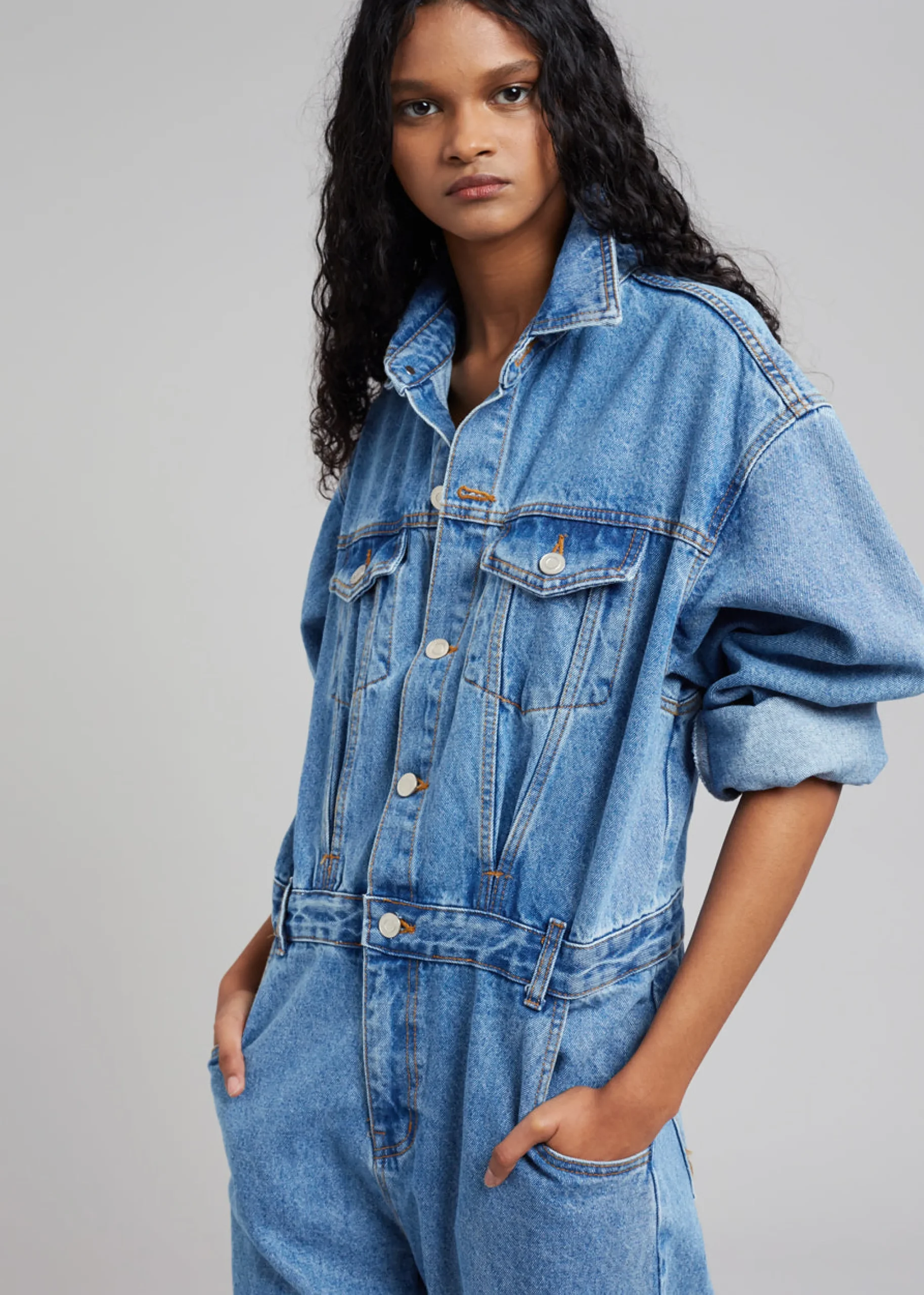The Frankie Shop Jas Denim Jumpsuit Dark Indigo Clearance