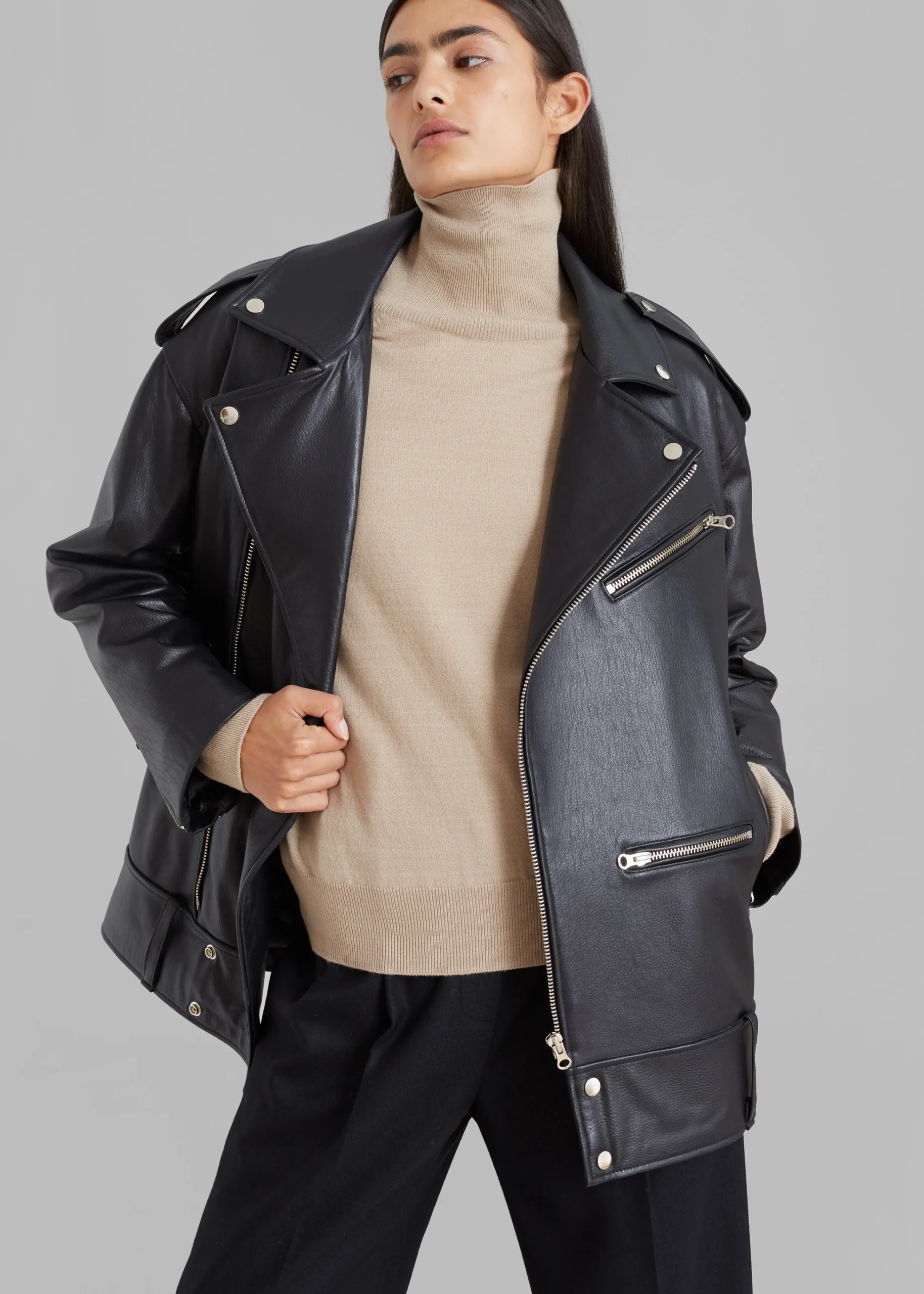 The Frankie Shop Jax Leather Biker Jacket Black Online