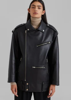 The Frankie Shop Jax Leather Biker Jacket Black Online