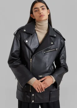 The Frankie Shop Jax Leather Biker Jacket Black Online