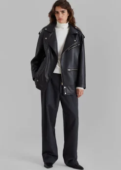 The Frankie Shop Jax Leather Biker Jacket Black Online