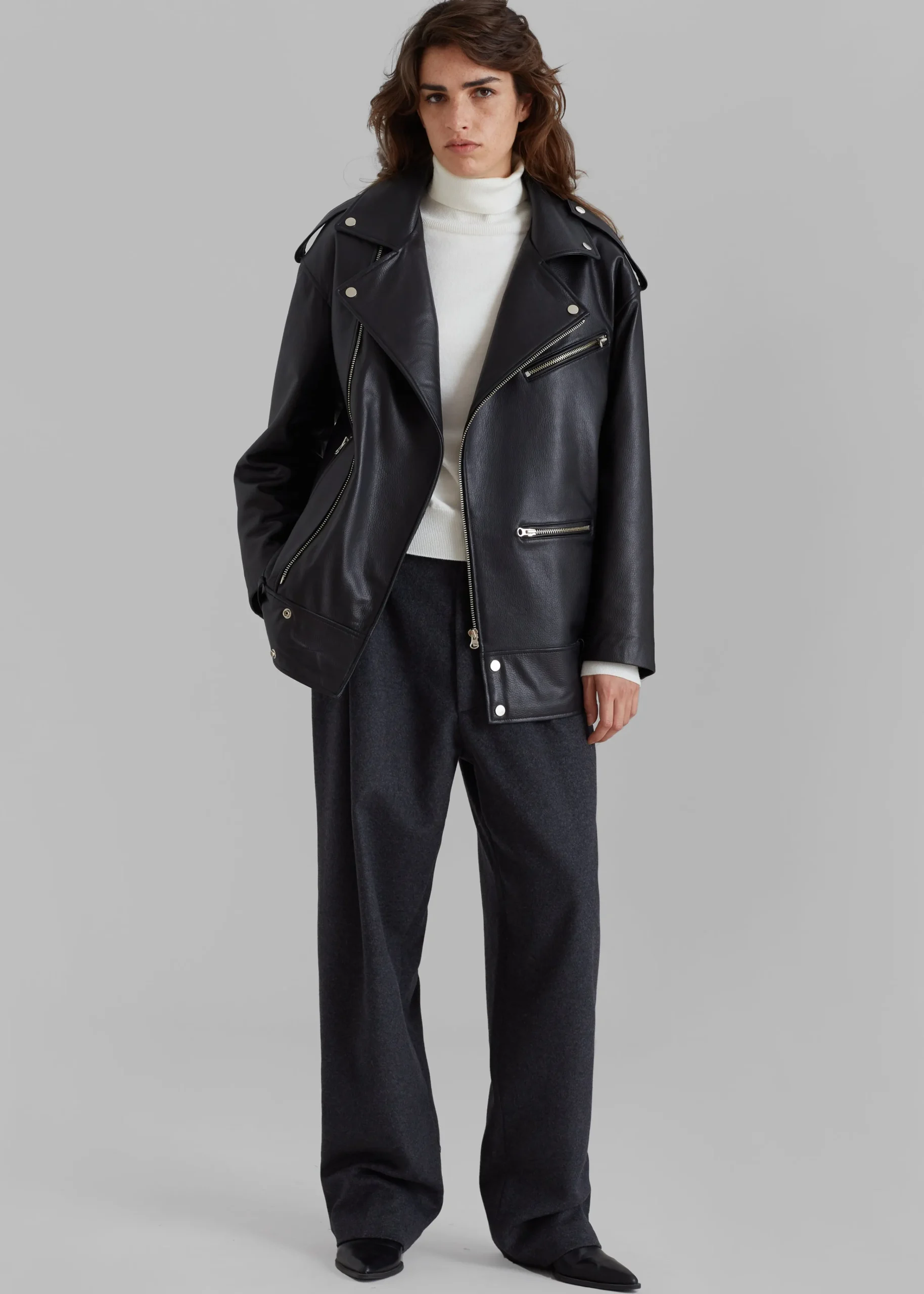 The Frankie Shop Jax Leather Biker Jacket Black Online