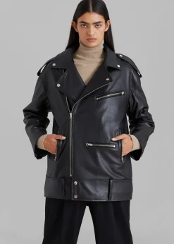 The Frankie Shop Jax Leather Biker Jacket Black Online
