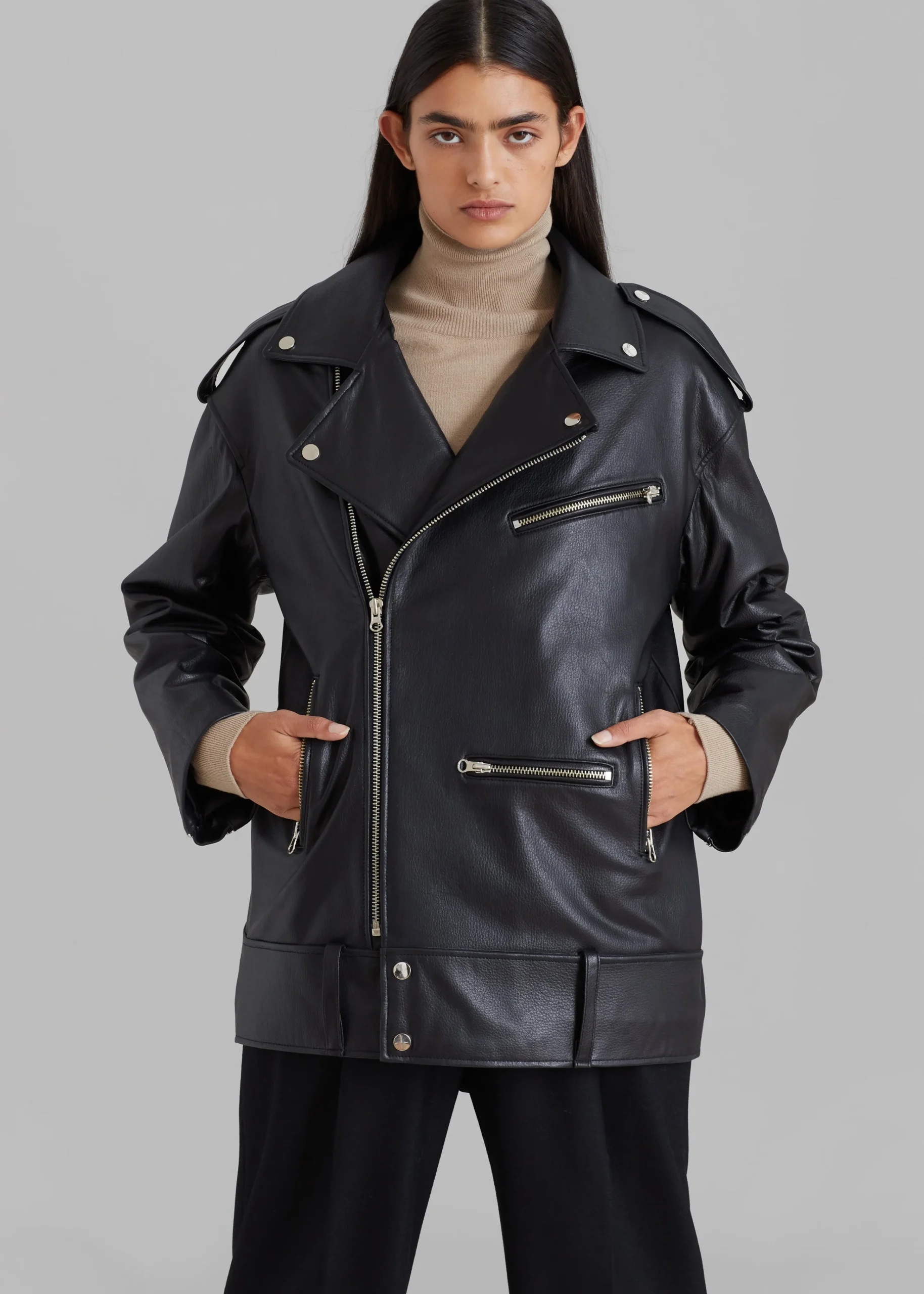 The Frankie Shop Jax Leather Biker Jacket Black Online