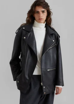 The Frankie Shop Jax Leather Biker Jacket Black Online