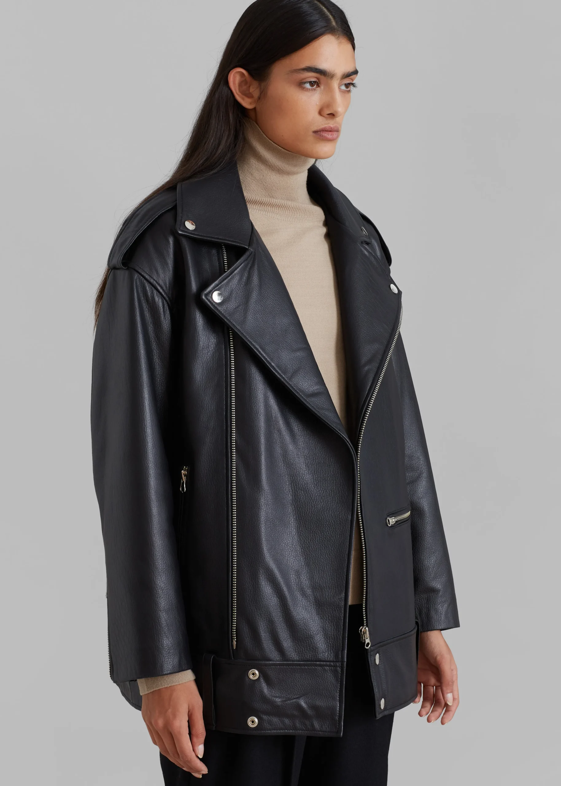 The Frankie Shop Jax Leather Biker Jacket Black Online