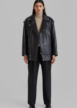 The Frankie Shop Jax Leather Biker Jacket Black Online