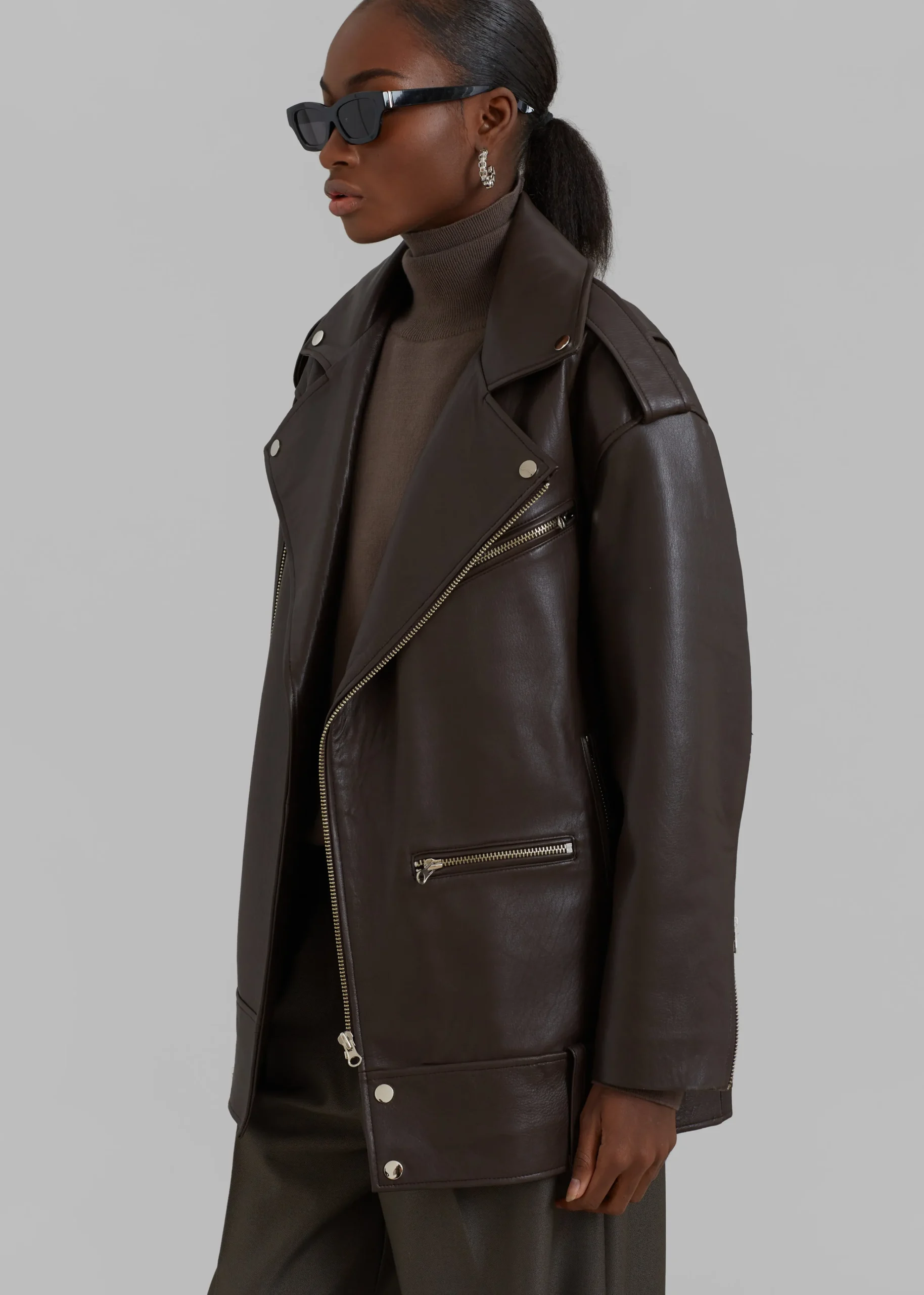 The Frankie Shop Jax Leather Biker Jacket Brown Outlet