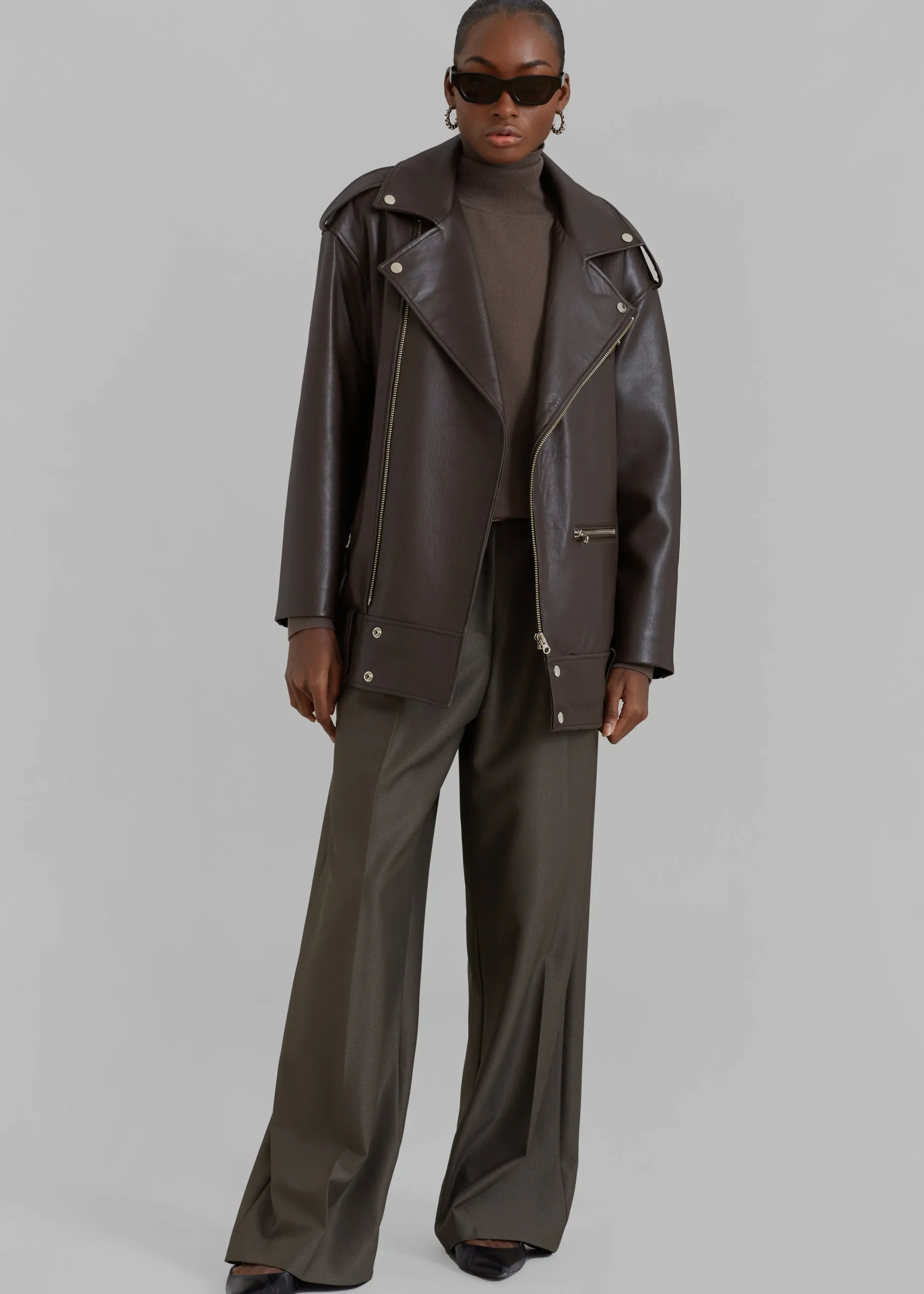 The Frankie Shop Jax Leather Biker Jacket Brown Outlet
