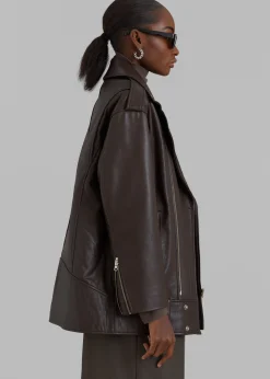 The Frankie Shop Jax Leather Biker Jacket Brown Outlet