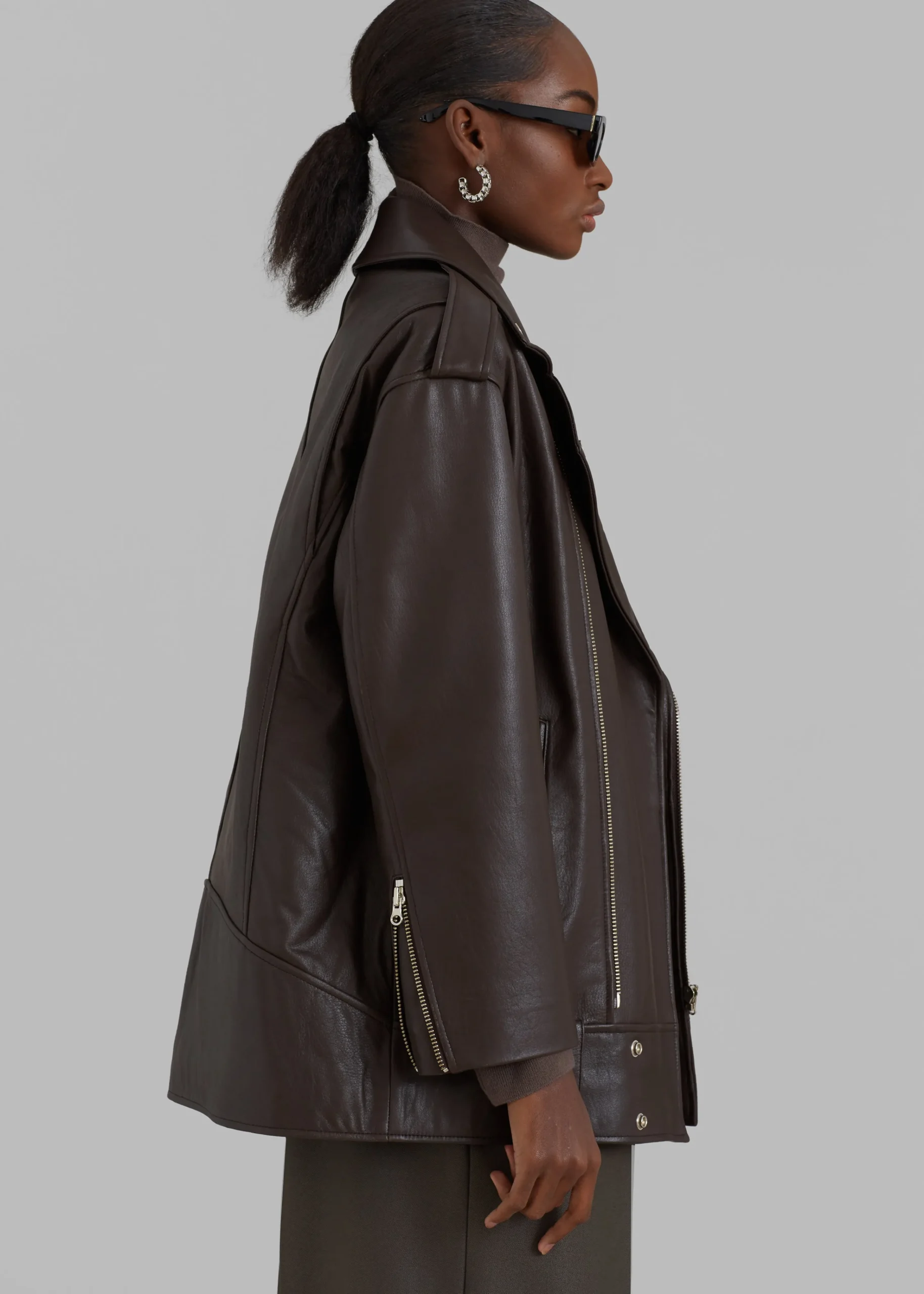 The Frankie Shop Jax Leather Biker Jacket Brown Outlet