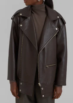 The Frankie Shop Jax Leather Biker Jacket Brown Outlet