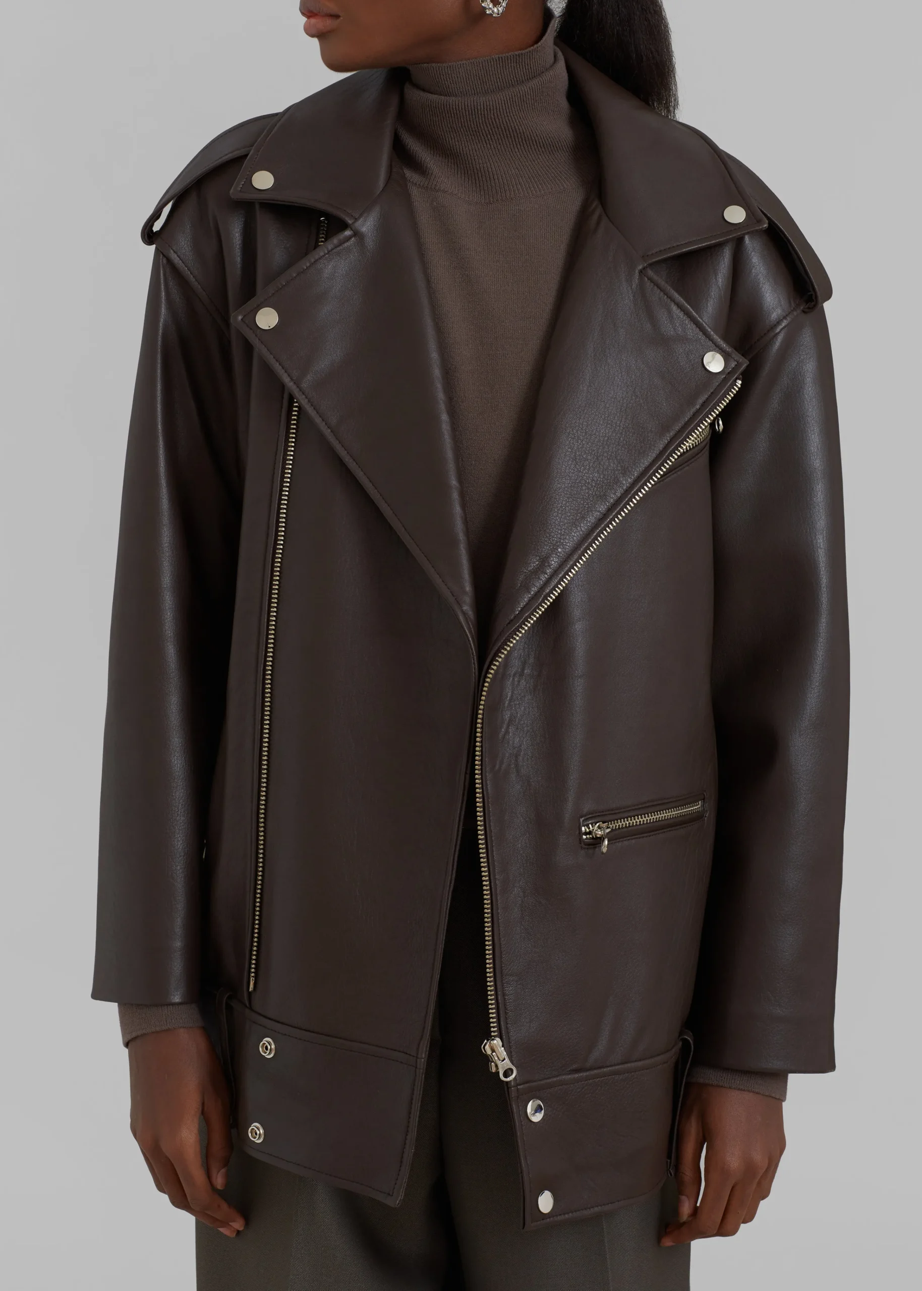 The Frankie Shop Jax Leather Biker Jacket Brown Outlet