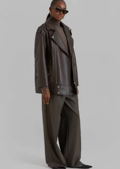 The Frankie Shop Jax Leather Biker Jacket Brown Outlet