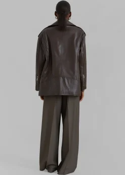 The Frankie Shop Jax Leather Biker Jacket Brown Outlet