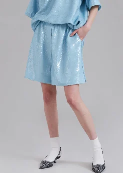 The Frankie Shop Jazz Sequins Boxer Shorts Sky Sale