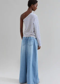The Frankie Shop Jean One Shoulder Top Blue Stripe Online