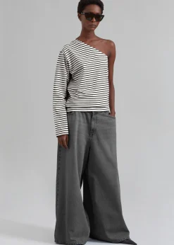 The Frankie Shop Jean One Shoulder Top Black Stripe Online