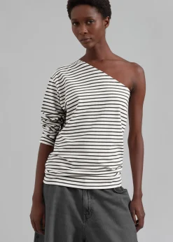 The Frankie Shop Jean One Shoulder Top Black Stripe Online