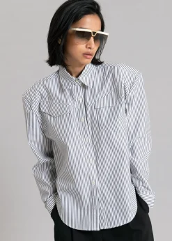 The Frankie Shop Jeanne Padded Shirt Black Stripe Sale