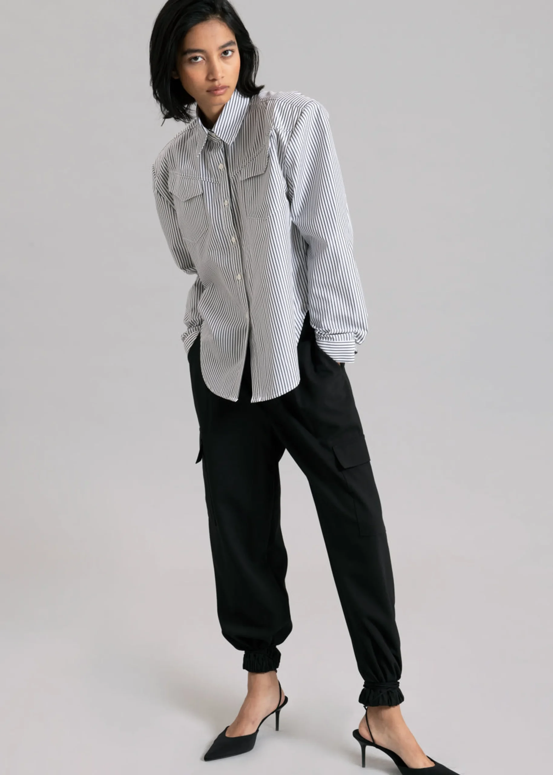 The Frankie Shop Jeanne Padded Shirt Black Stripe Sale