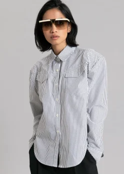 The Frankie Shop Jeanne Padded Shirt Black Stripe Sale